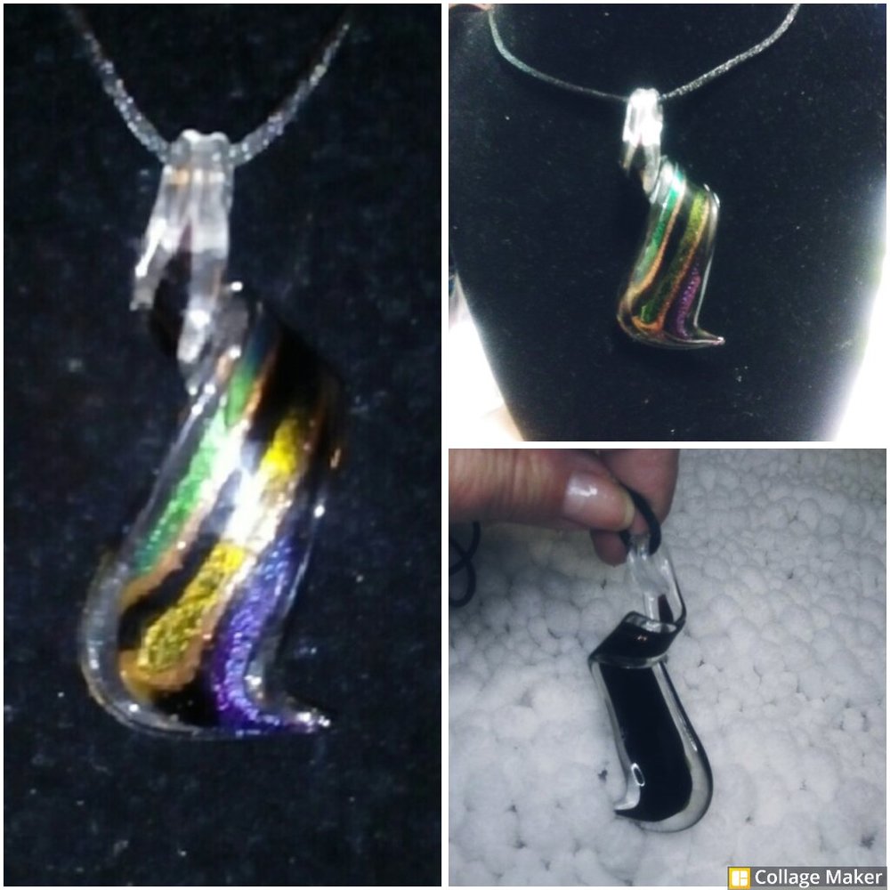 Multicolor Glass Pendant(3"L x 1.5"W) w/Black Jewelry Cord